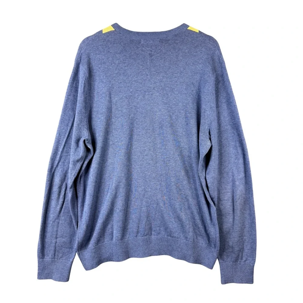 Banana Republic Mens Blue Argyle 100% Cotton V-Neck Sweater Large Long Sleeve
